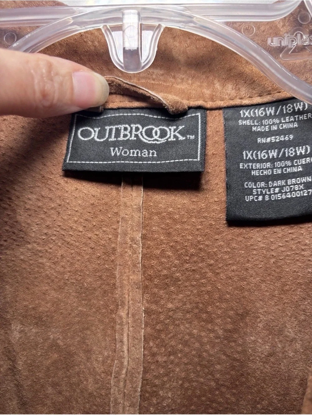Vintage Outbrook Woman 100% Leather Suede Brown Boho Jacket Sz 1X (16W/18W)